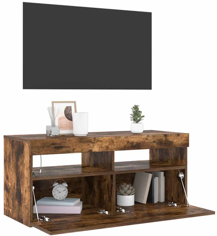 TV staliukas TV spintelė su LED apšvietimu, dūminio ąžuolo, 90x35x40cm