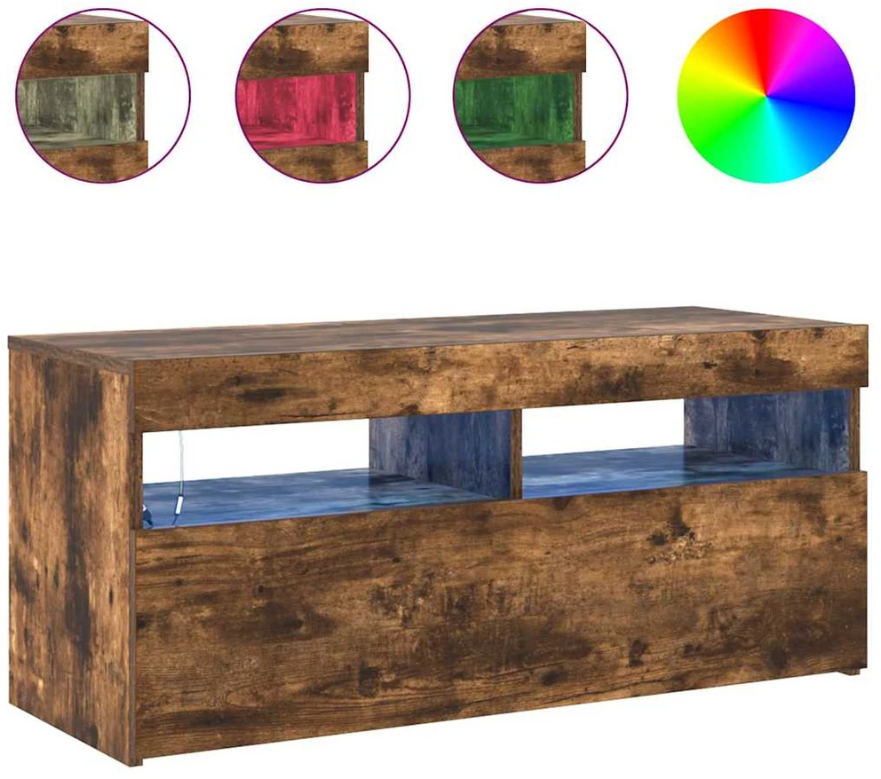 TV staliukas TV spintelė su LED apšvietimu, dūminio ąžuolo, 90x35x40cm
