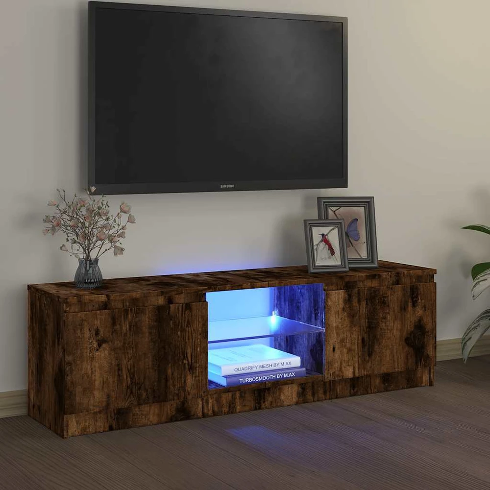 TV staliukas TV spintelė su LED apšvietimu, dūminio ąžuolo, 120x30x35,5cm