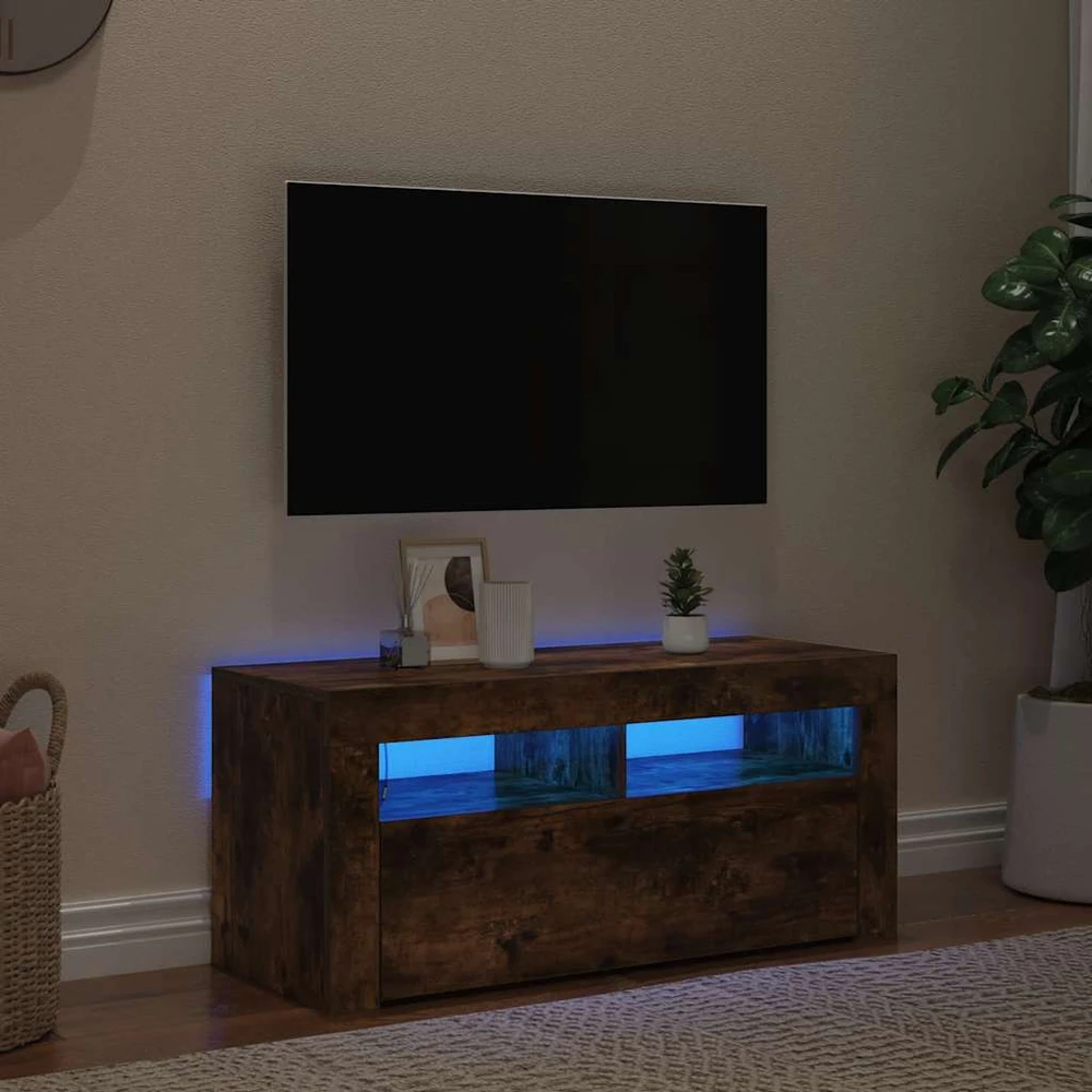 TV staliukas TV spintelė su LED apšvietimu, dūminio ąžuolo, 90x35x40cm