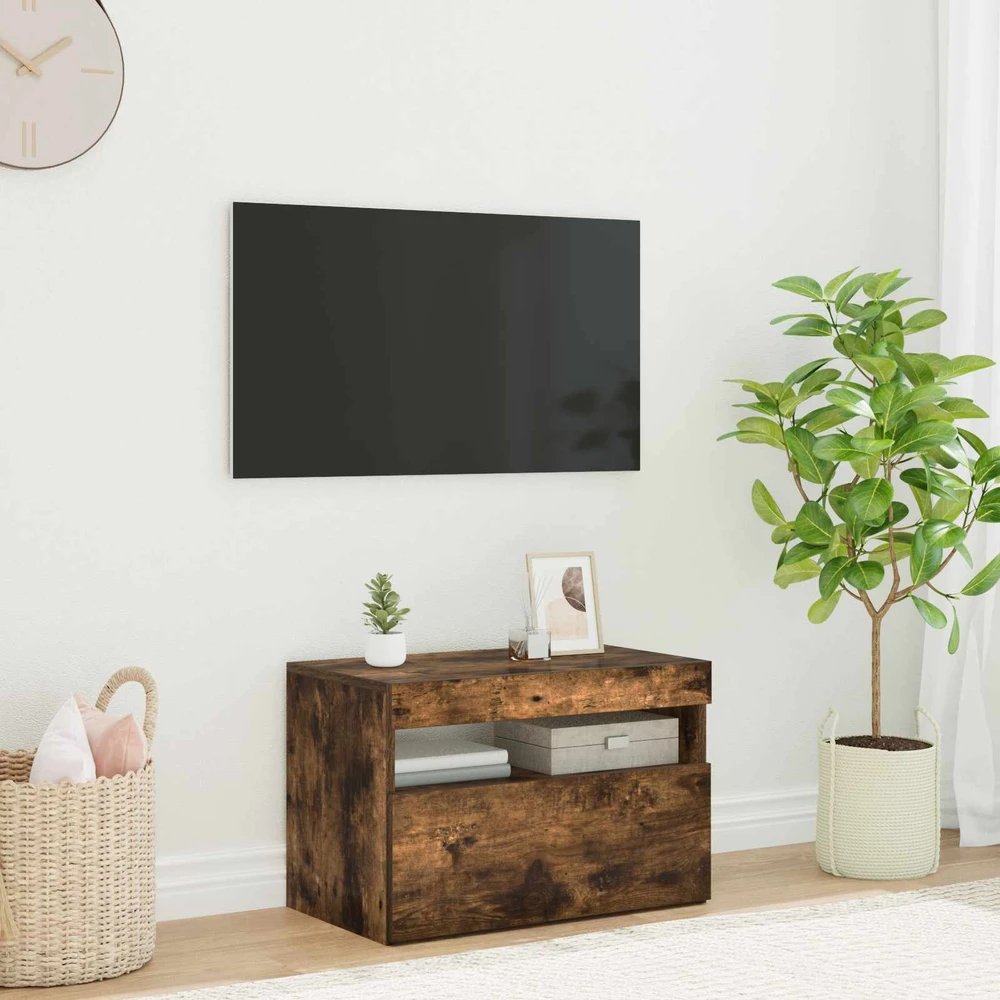 TV spintelė su LED apšvietimu, dūminio ąžuolo, 60x35x40cm