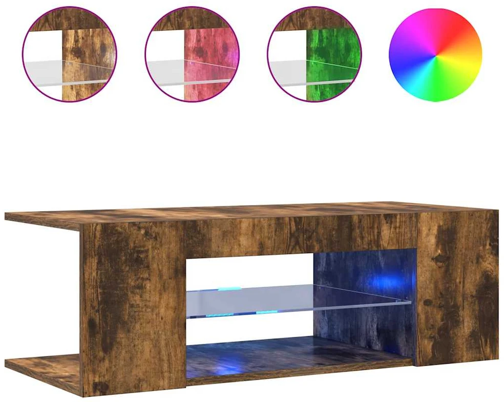 TV staliukas TV spintelė su LED apšvietimu, dūminio ąžuolo, 90x39x30cm