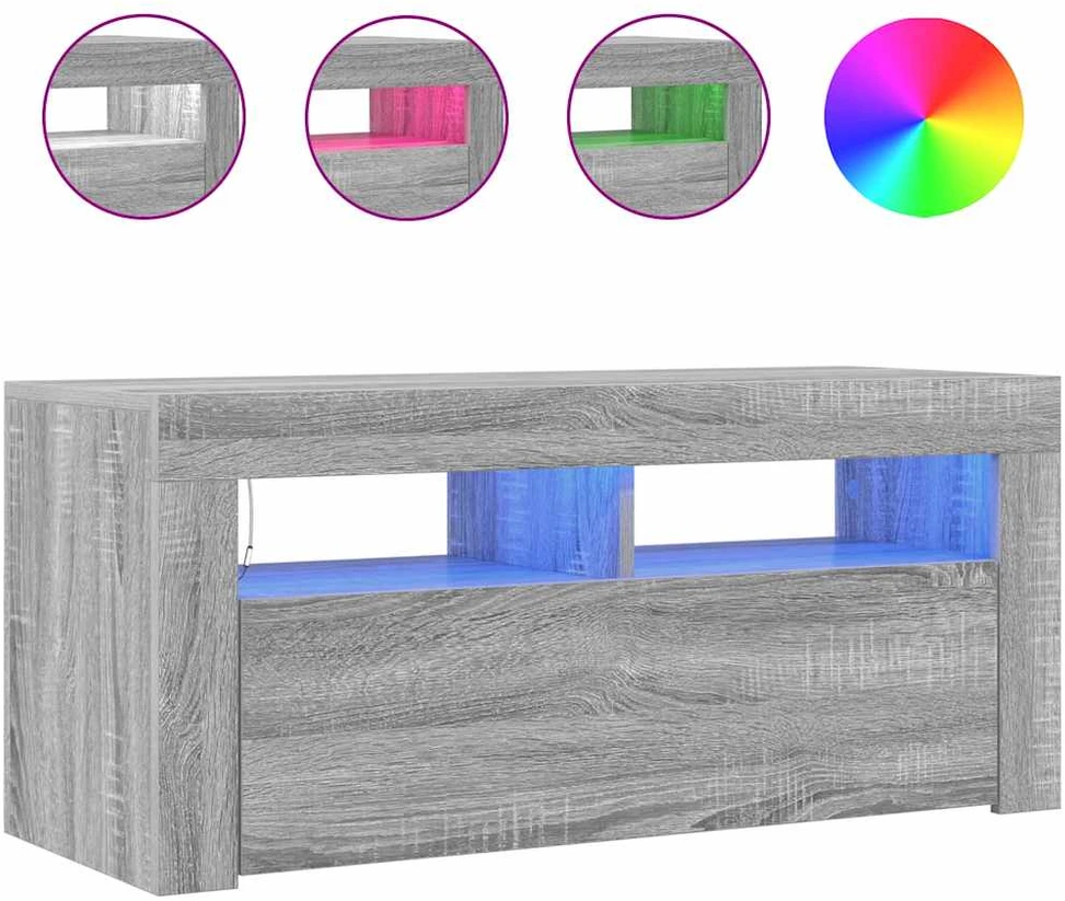 TV staliukas TV spintelė su LED apšvietimu, pilka ąžuolo, 90x35x40cm