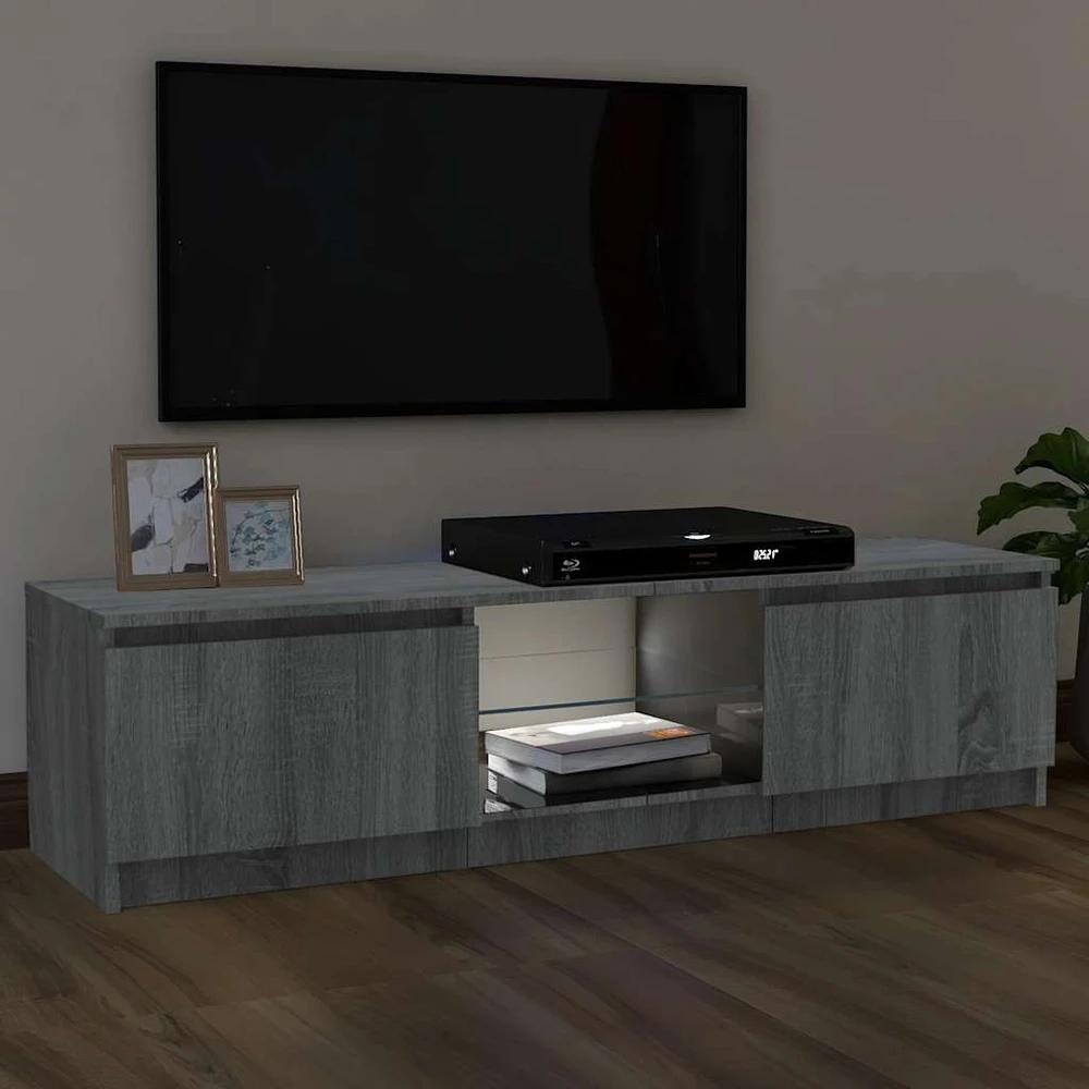 TV staliukas TV spintelė su LED apšvietimu, pilka ąžuolo, 120x30x35,5cm