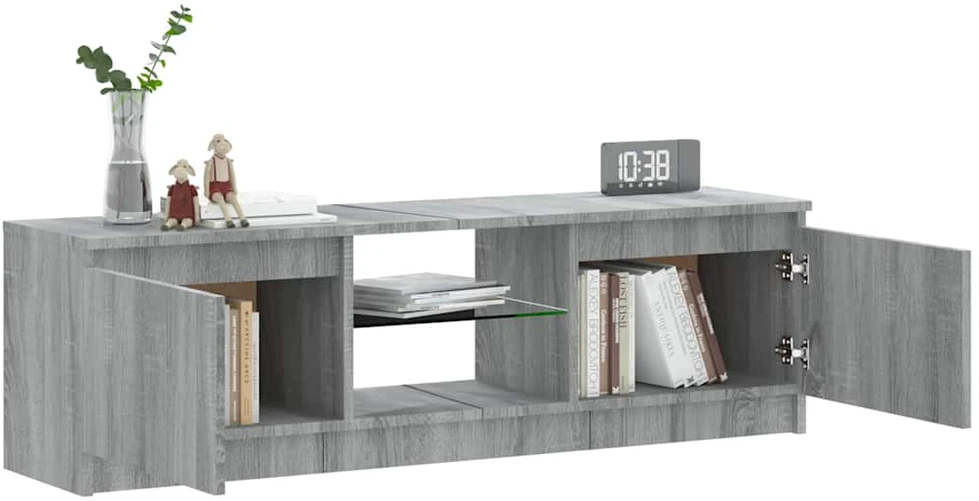 TV staliukas TV spintelė su LED apšvietimu, pilka ąžuolo, 120x30x35,5cm