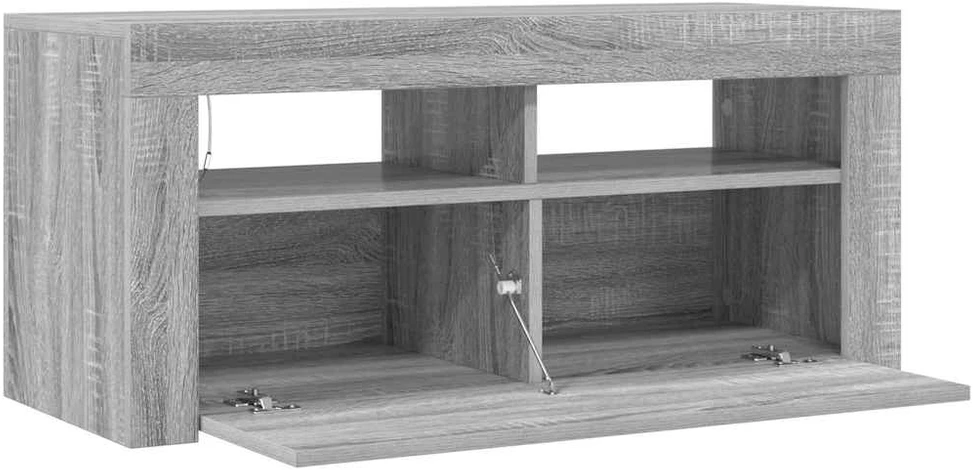 TV staliukas TV spintelė su LED apšvietimu, pilka ąžuolo, 90x35x40cm