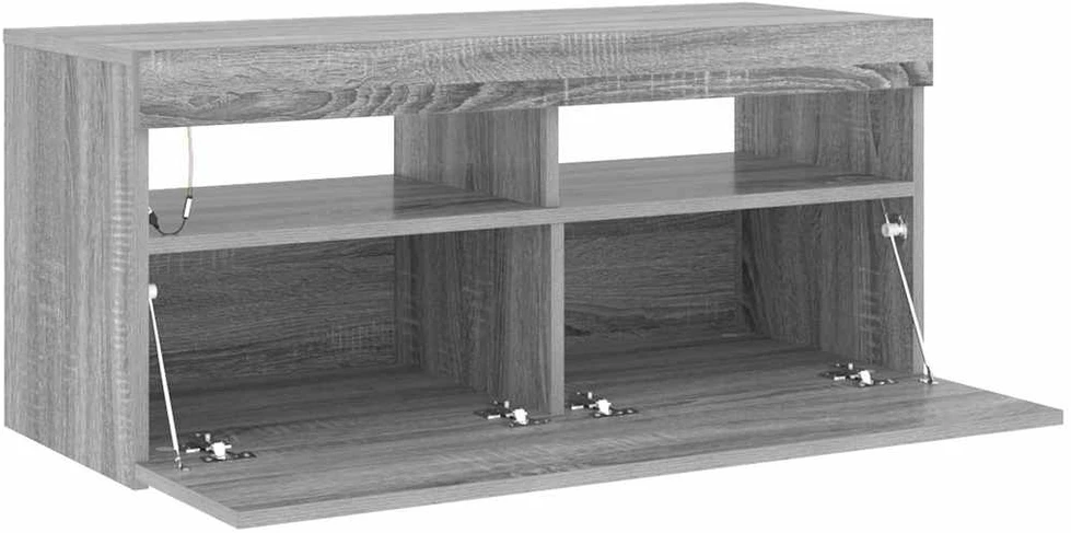 TV staliukas TV spintelė su LED apšvietimu, pilka ąžuolo, 90x35x40cm