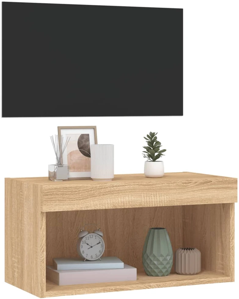 TV staliukas TV spintelė su LED lemputėmis, ąžuolo spalvos, 60x30x30cm