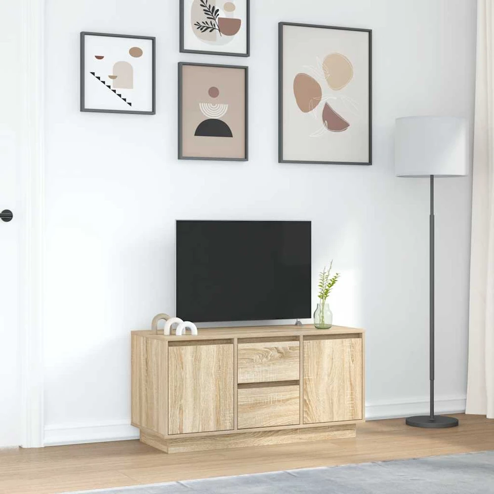 TV staliukas TV spintelė su LED lemputėmis, ąžuolo spalvos, 100x41x50 cm