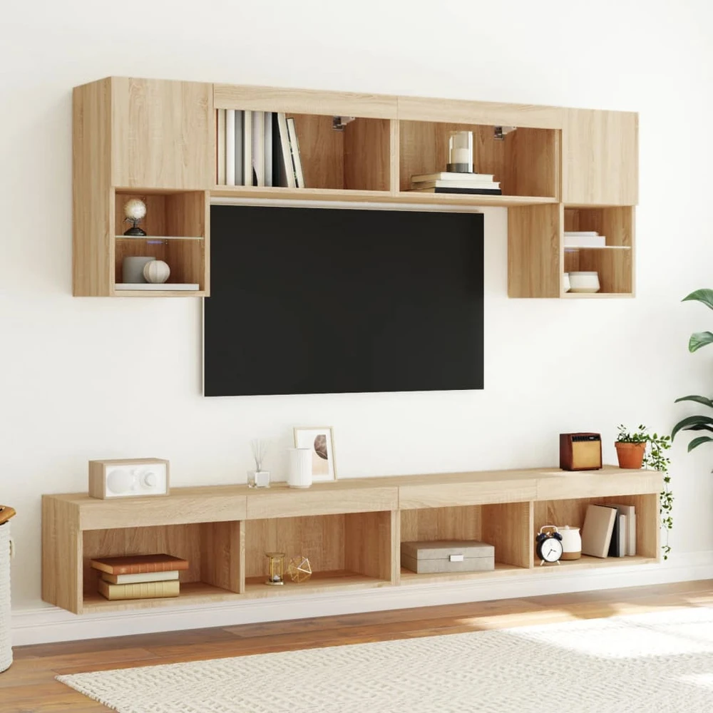 TV staliukas TV spintelė su LED lemputėmis, ąžuolo spalvos, 100x30x30cm