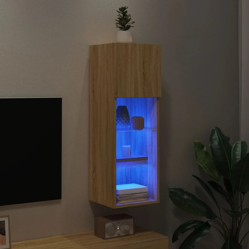 TV staliukas TV spintelė su LED lemputėmis, ąžuolo spalvos, 30,5x30x90cm