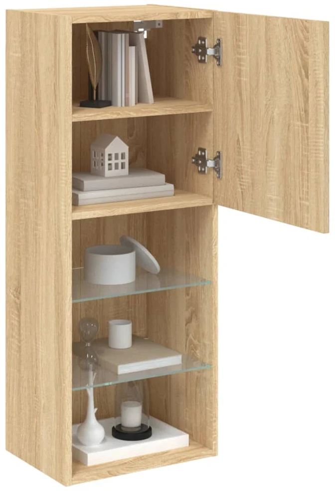 TV staliukas TV spintelė su LED lemputėmis, ąžuolo spalvos, 40,5x30x102cm