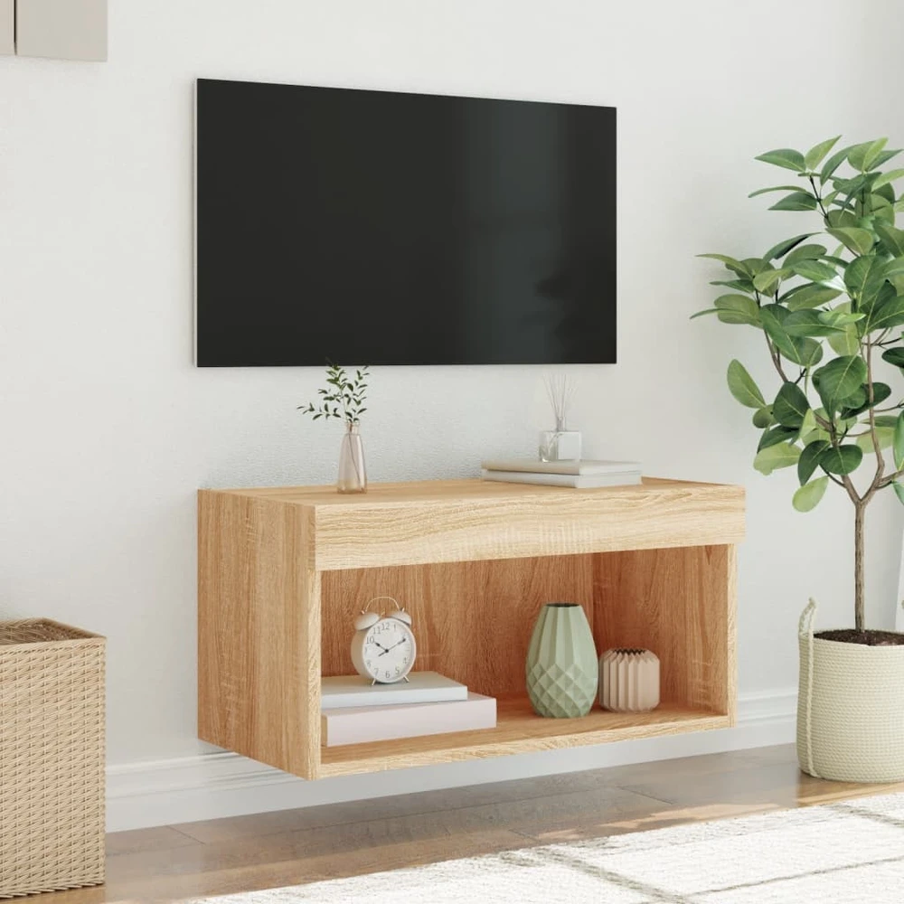 TV staliukas TV spintelė su LED lemputėmis, ąžuolo spalvos, 60x30x30cm