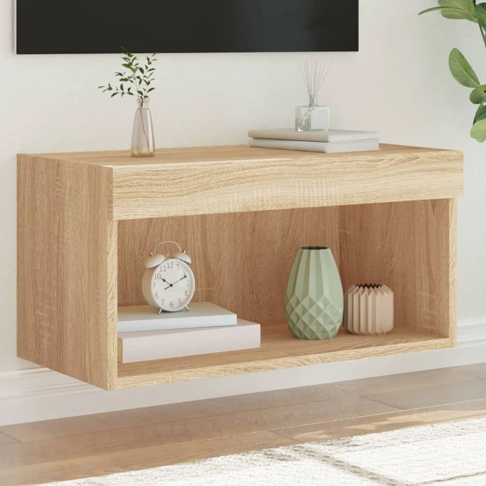 TV staliukas TV spintelė su LED lemputėmis, ąžuolo spalvos, 60x30x30cm