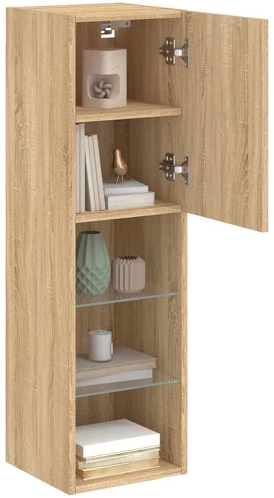 TV staliukas TV spintelė su LED lemputėmis, ąžuolo spalvos, 30,5x30x102cm