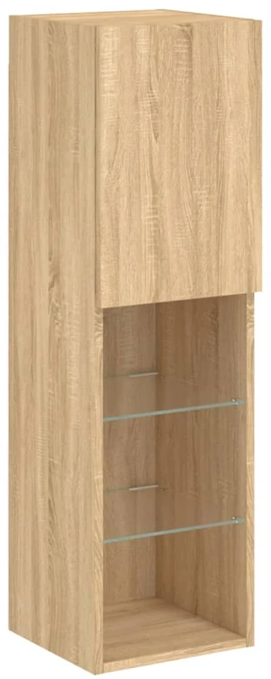 TV staliukas TV spintelė su LED lemputėmis, ąžuolo spalvos, 30,5x30x102cm