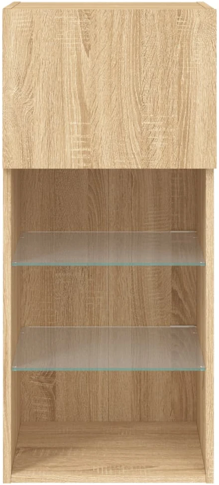 TV staliukas TV spintelė su LED lemputėmis, ąžuolo spalvos, 40,5x30x90cm