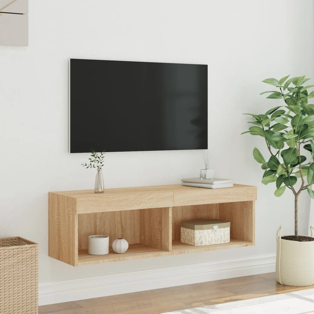 TV staliukas TV spintelė su LED lemputėmis, ąžuolo spalvos, 100x30x30cm