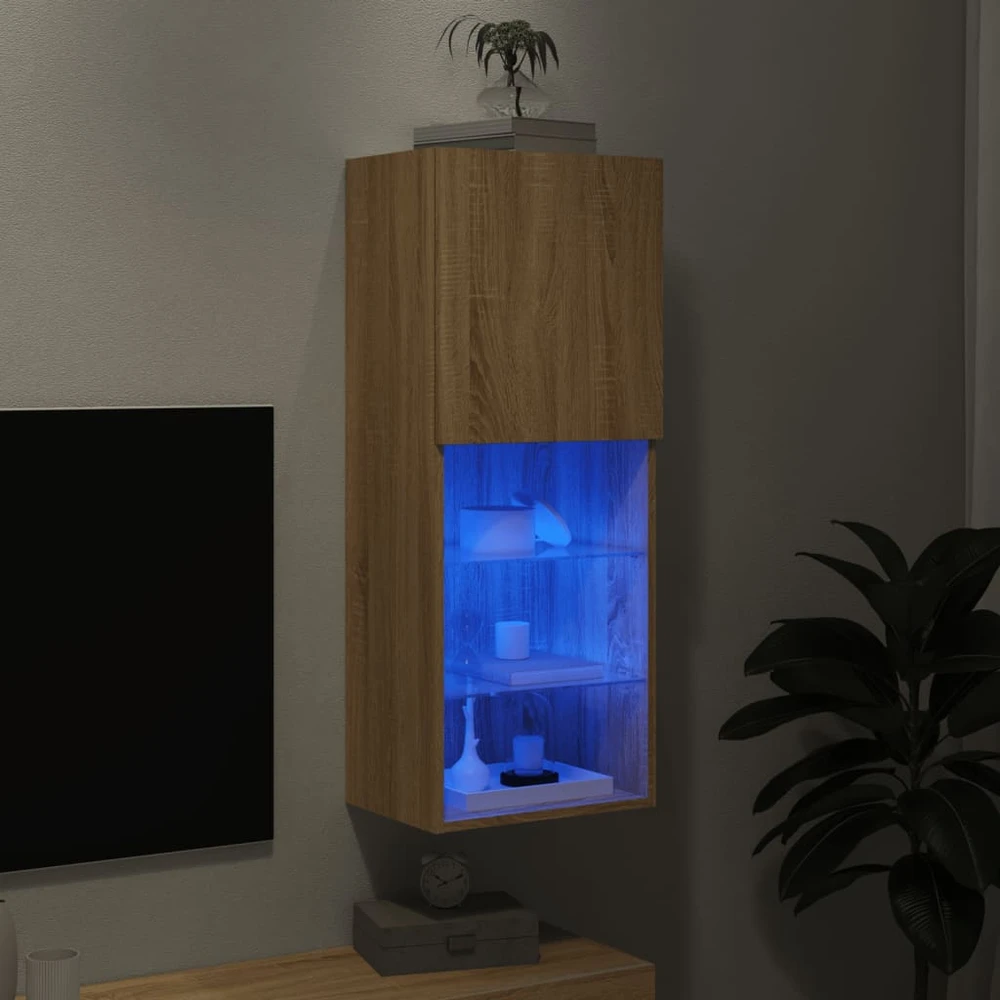 TV staliukas TV spintelė su LED lemputėmis, ąžuolo spalvos, 40,5x30x102cm