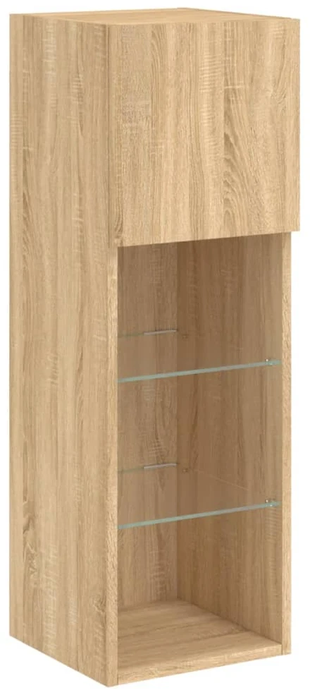 TV staliukas TV spintelė su LED lemputėmis, ąžuolo spalvos, 30,5x30x90cm