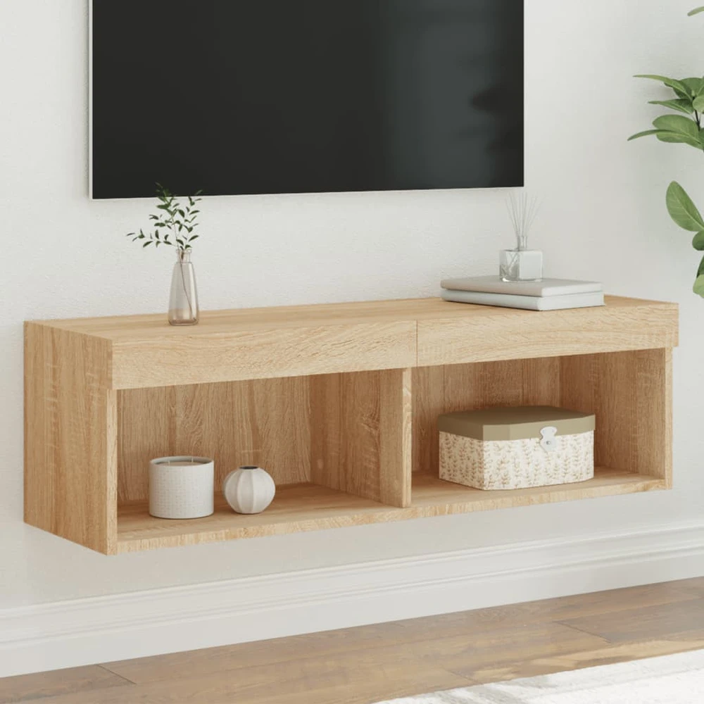 TV staliukas TV spintelė su LED lemputėmis, ąžuolo spalvos, 100x30x30cm