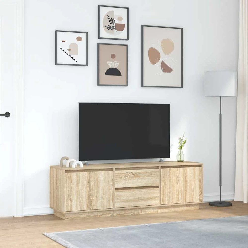 TV staliukas TV spintelė su LED lemputėmis, ąžuolo spalvos, 160,5x41x50 cm