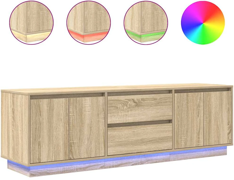 TV staliukas TV spintelė su LED lemputėmis, ąžuolo spalvos, 160,5x41x50 cm