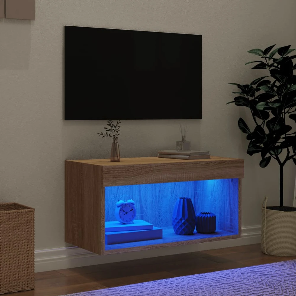 TV staliukas TV spintelė su LED lemputėmis, ąžuolo spalvos, 60x30x30cm