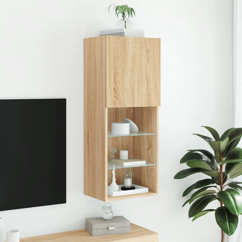 TV staliukas TV spintelė su LED lemputėmis, ąžuolo spalvos, 40,5x30x102cm