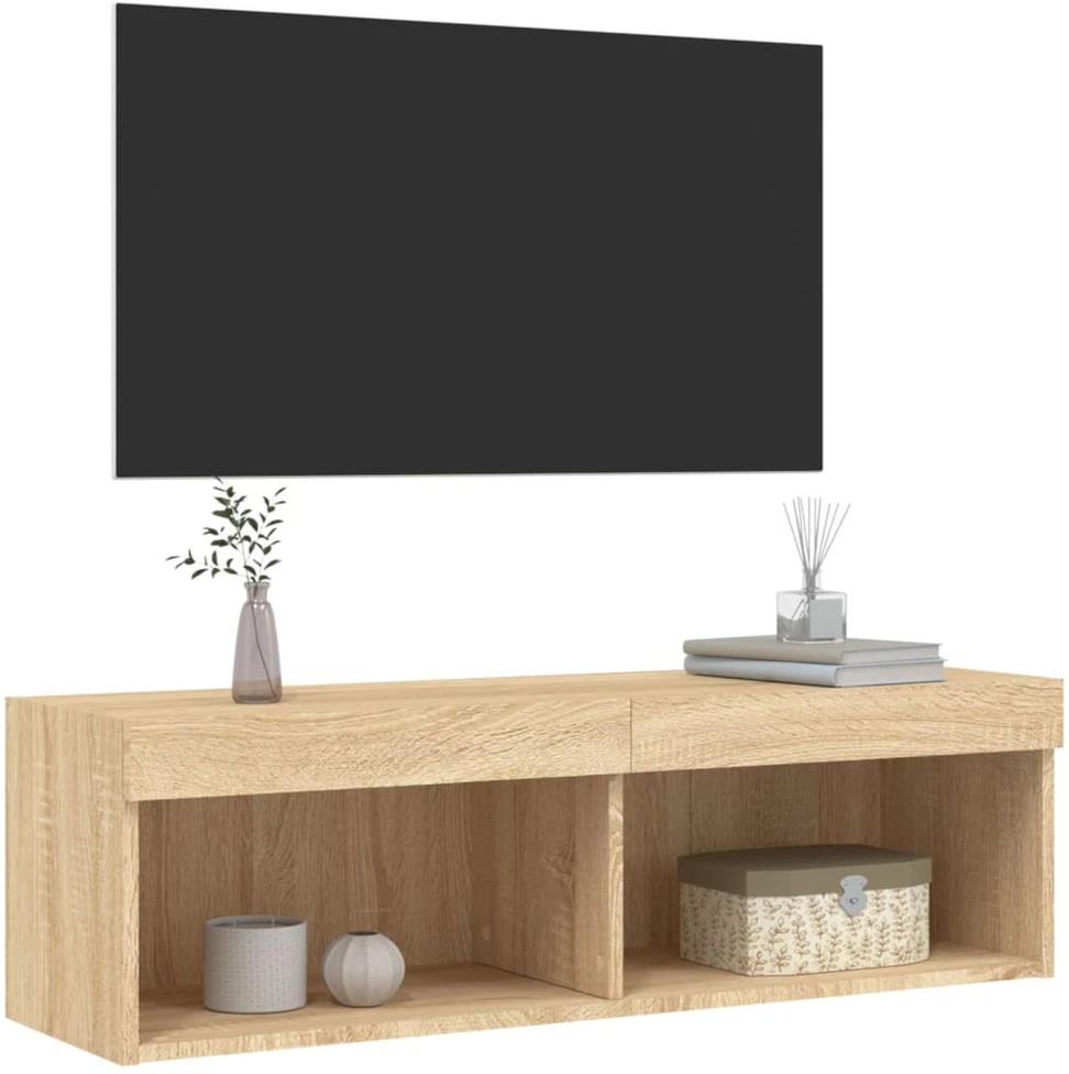TV staliukas TV spintelė su LED lemputėmis, ąžuolo spalvos, 100x30x30cm