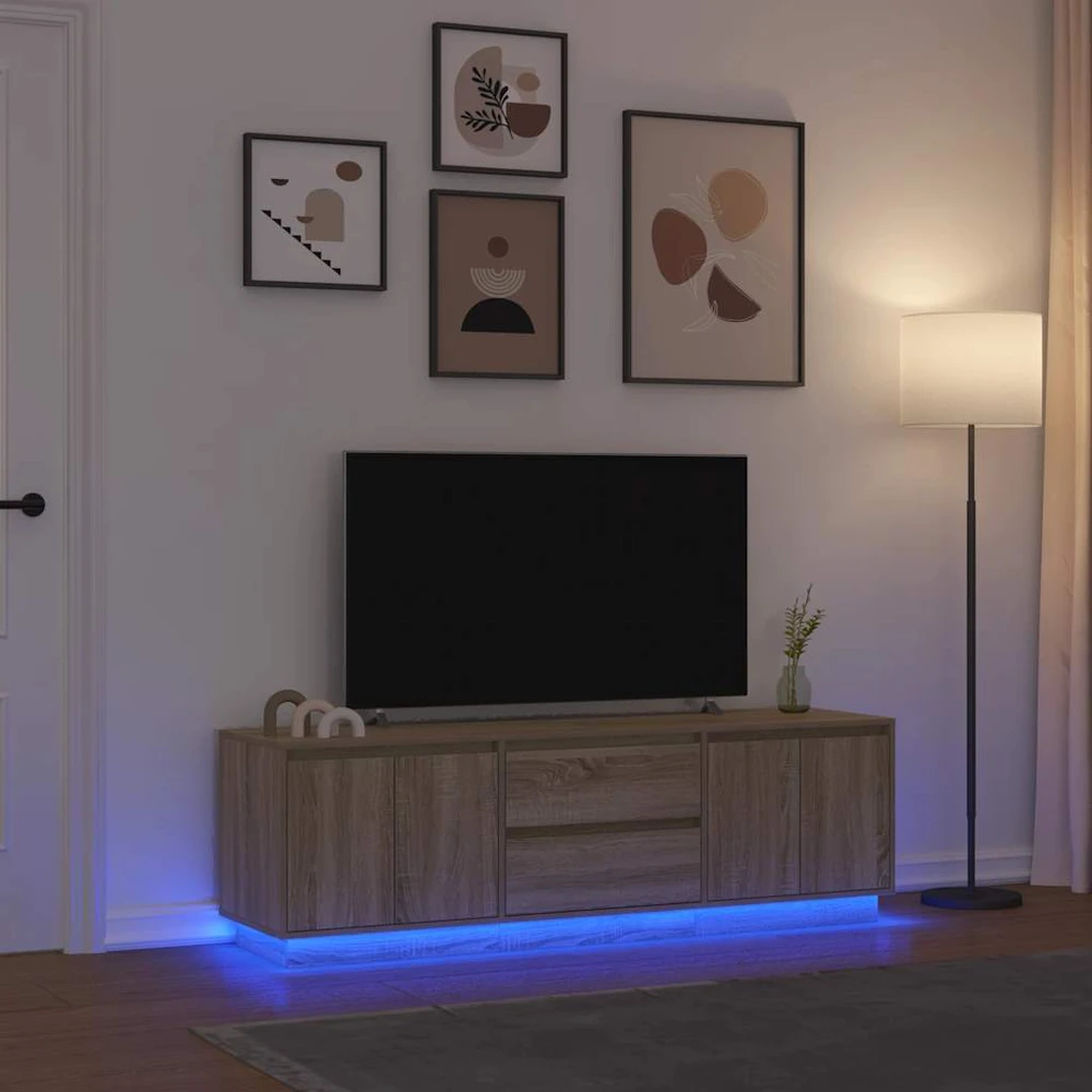 TV staliukas TV spintelė su LED lemputėmis, ąžuolo spalvos, 160,5x41x50 cm