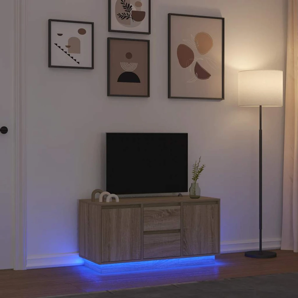 TV staliukas TV spintelė su LED lemputėmis, ąžuolo spalvos, 100x41x50 cm