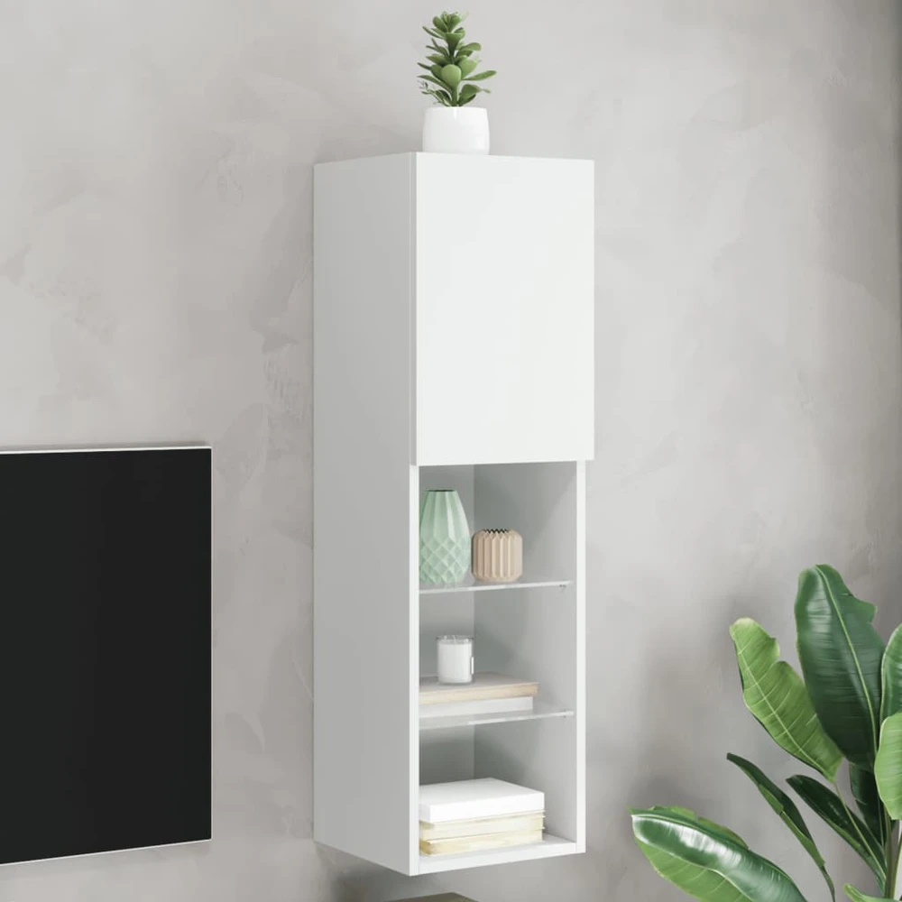 TV staliukas TV spintelė su LED lemputėmis, baltos spalvos, 30,5x30x102cm