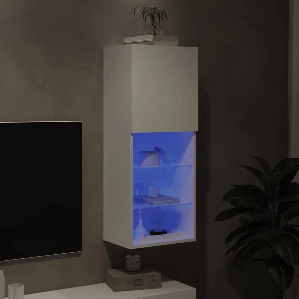 TV staliukas TV spintelė su LED lemputėmis, baltos spalvos, 40,5x30x102cm