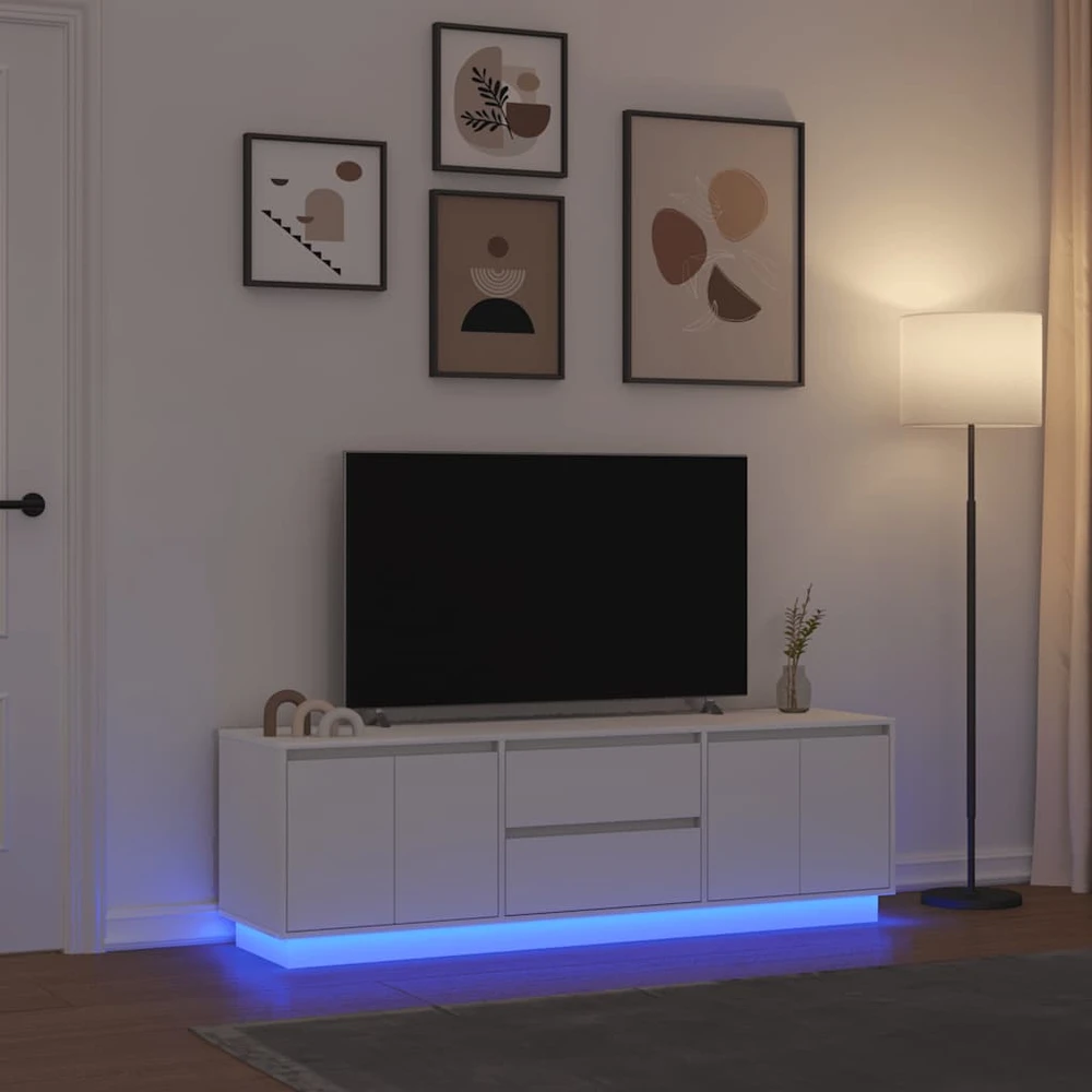 TV staliukas TV spintelė su LED lemputėmis, baltos spalvos, 160,5x41x50 cm