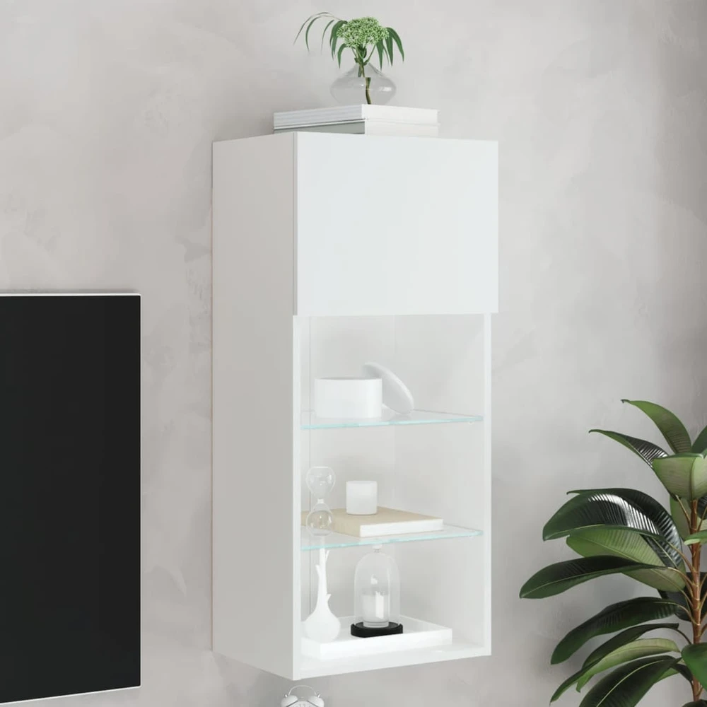 TV staliukas TV spintelė su LED lemputėmis, baltos spalvos, 40,5x30x90cm
