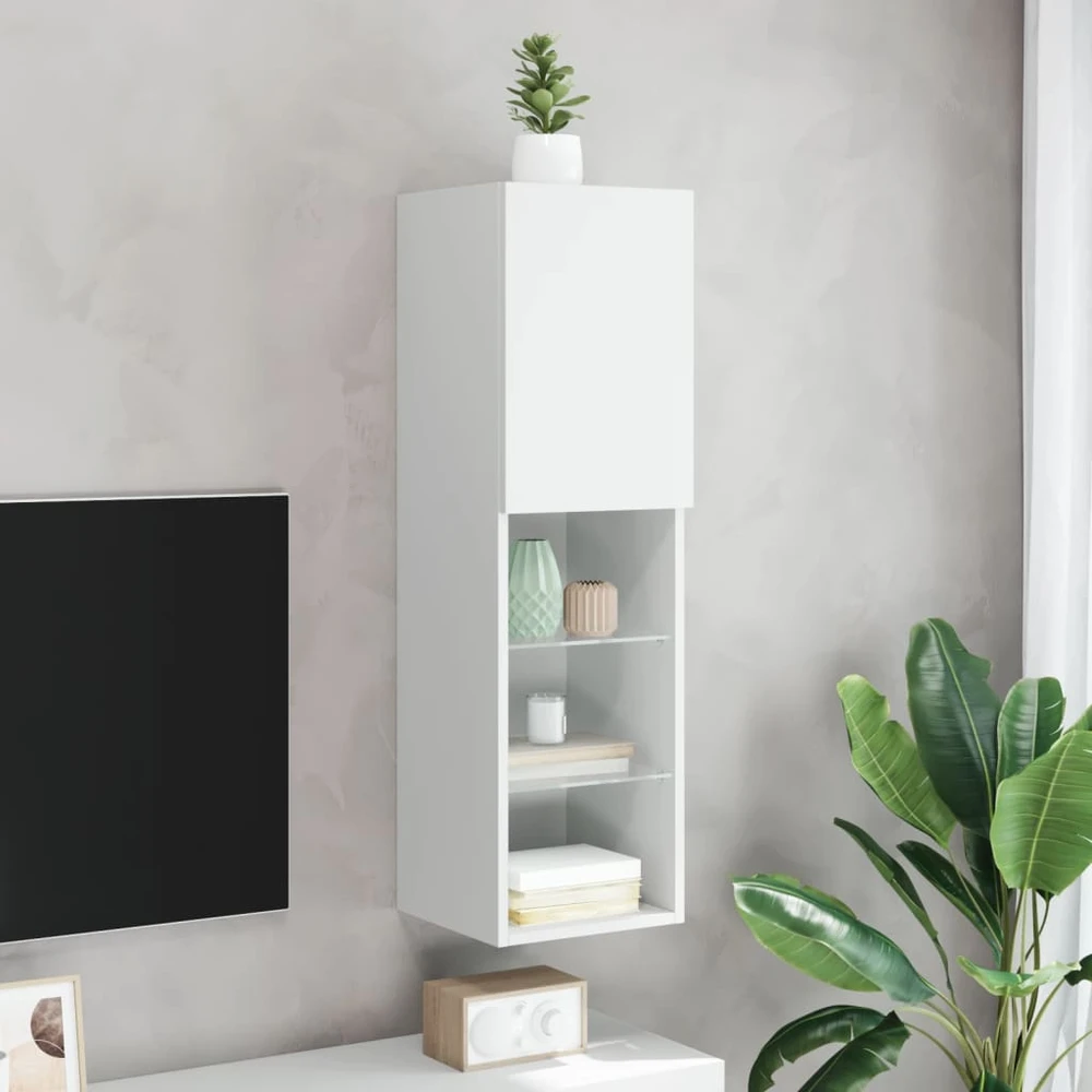 TV staliukas TV spintelė su LED lemputėmis, baltos spalvos, 30,5x30x102cm