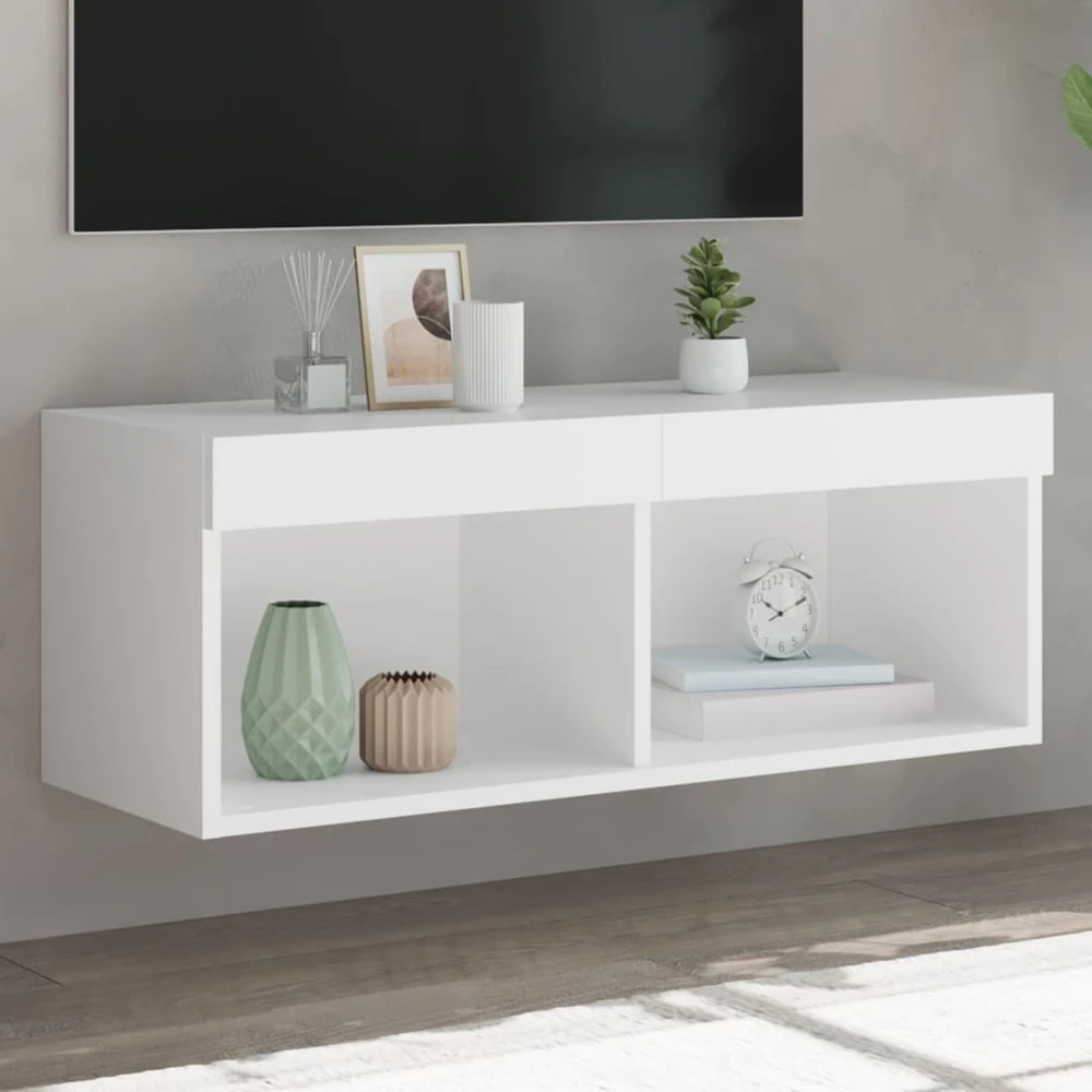 TV staliukas TV spintelė su LED lemputėmis, baltos spalvos, 80x30x30cm