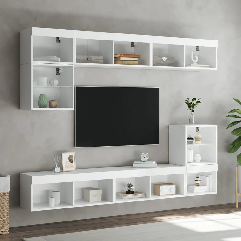 TV staliukas TV spintelė su LED lemputėmis, baltos spalvos, 80x30x30cm
