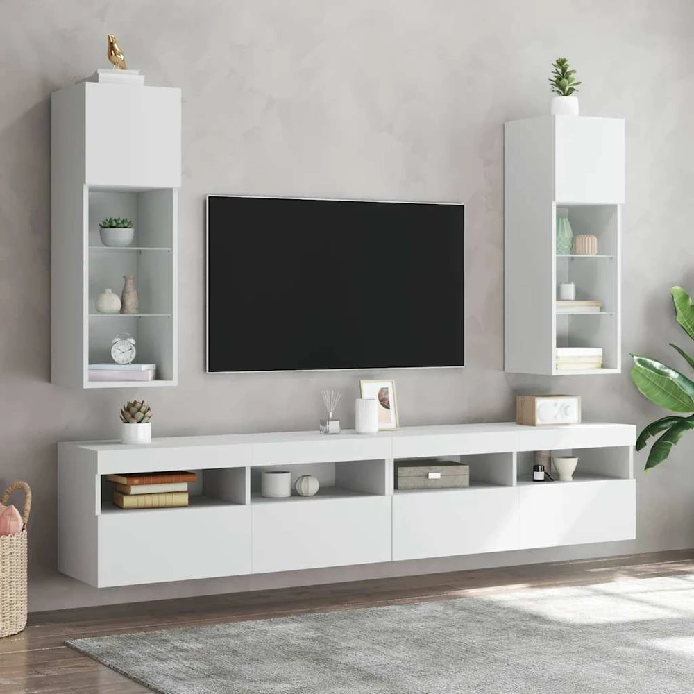 TV staliukas TV spintelė su LED lemputėmis, baltos spalvos, 30,5x30x90cm