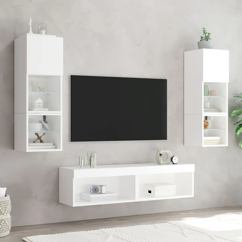 TV staliukas TV spintelė su LED lemputėmis, baltos spalvos, 60x30x30cm