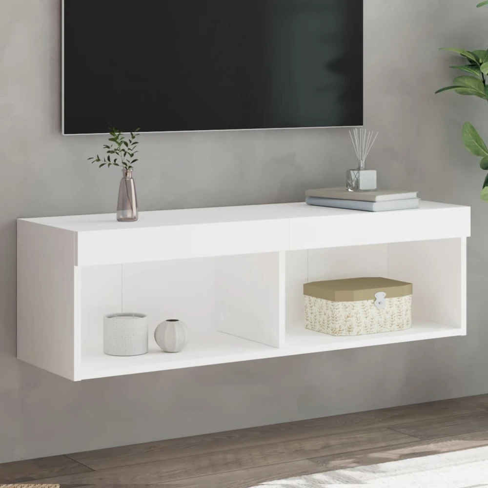 TV staliukas TV spintelė su LED lemputėmis, baltos spalvos, 100x30x30cm