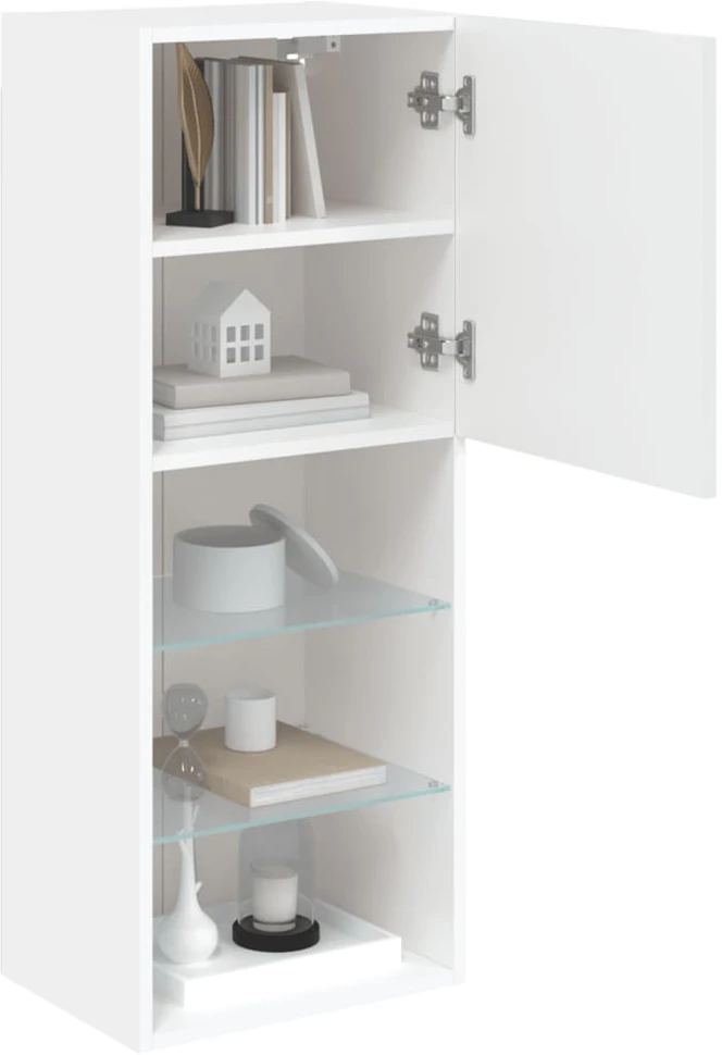 TV staliukas TV spintelė su LED lemputėmis, baltos spalvos, 40,5x30x102cm