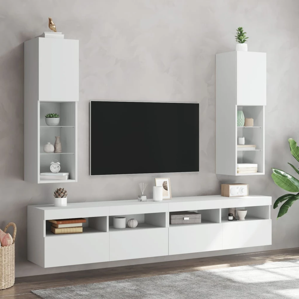 TV staliukas TV spintelė su LED lemputėmis, baltos spalvos, 30,5x30x102cm
