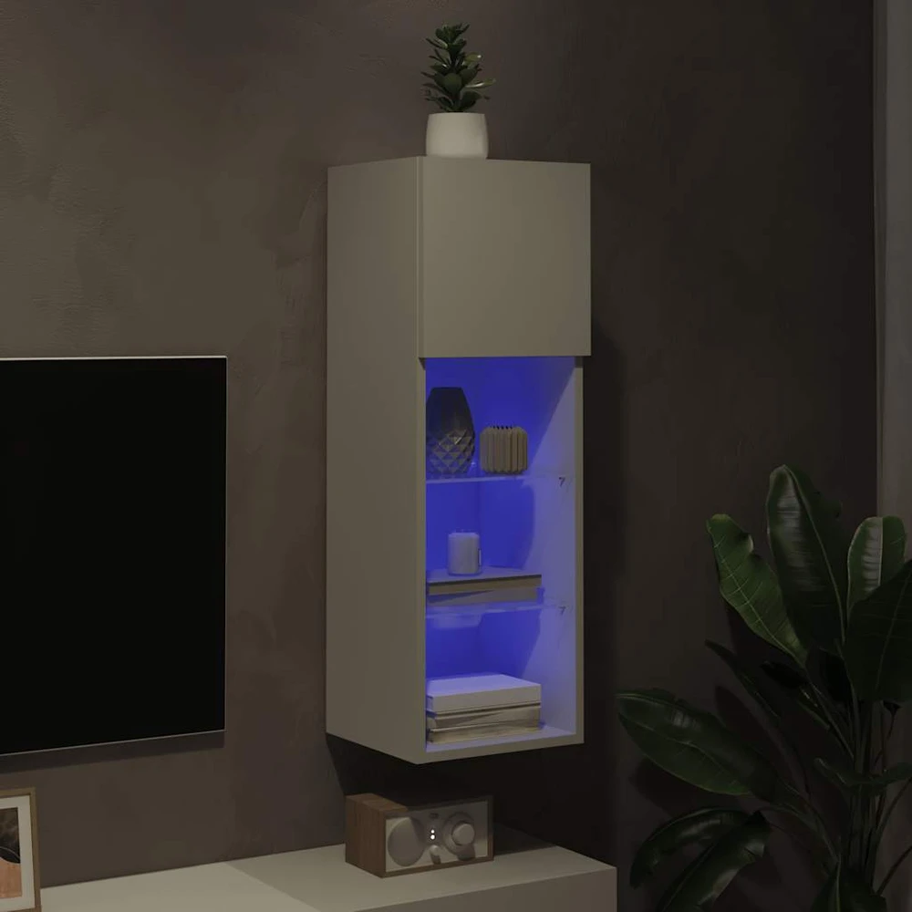 TV staliukas TV spintelė su LED lemputėmis, baltos spalvos, 30,5x30x90cm