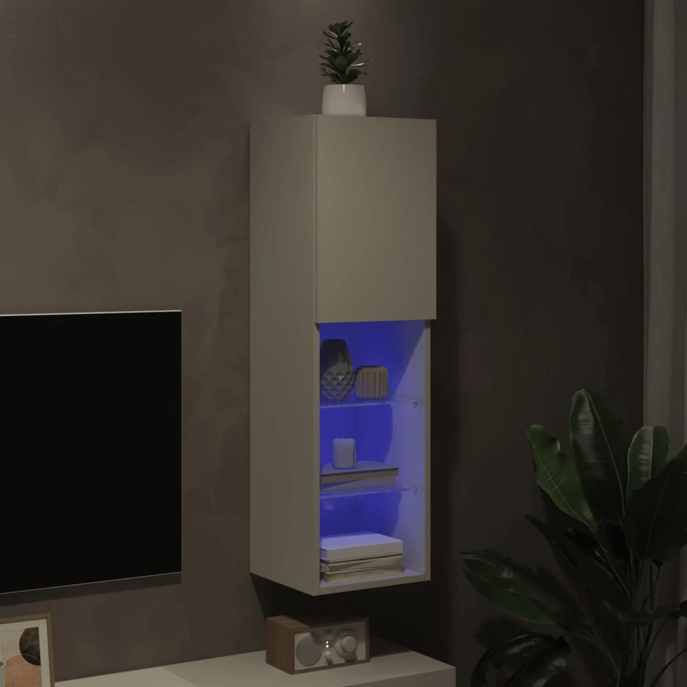 TV staliukas TV spintelė su LED lemputėmis, baltos spalvos, 30,5x30x102cm