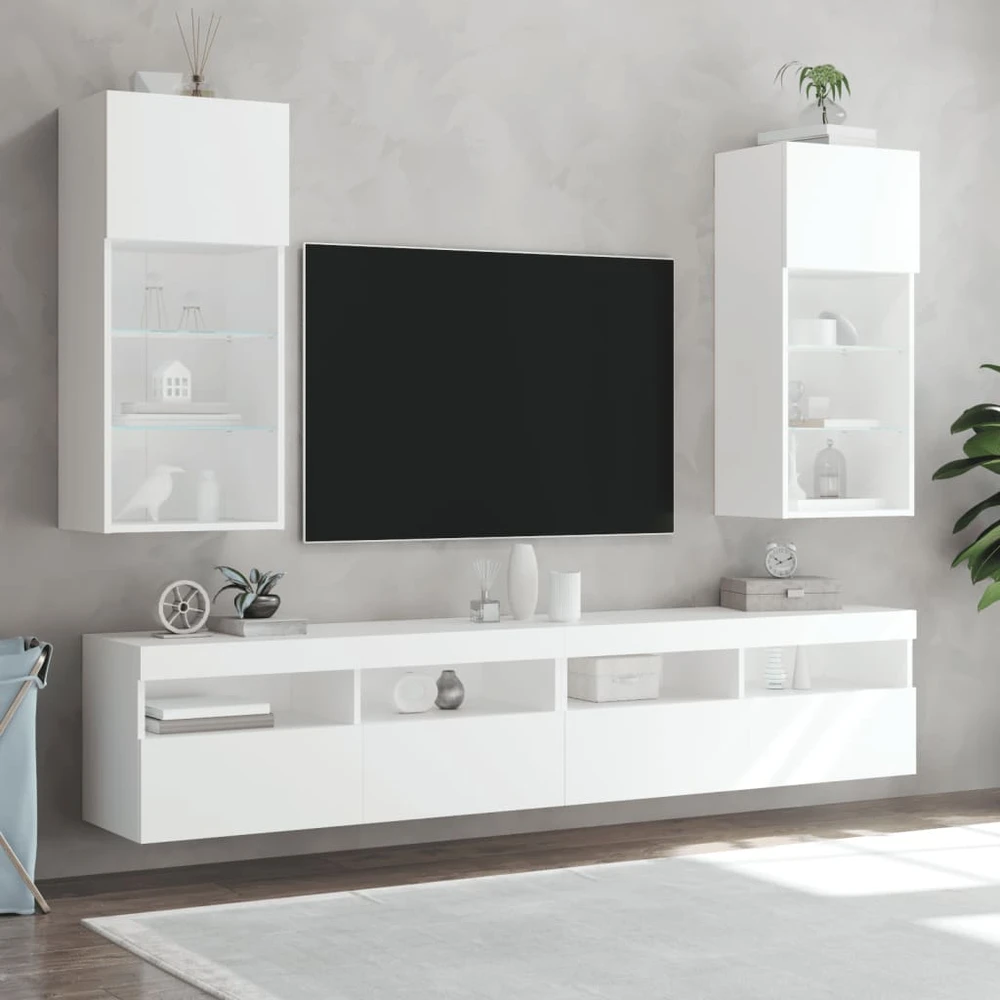 TV staliukas TV spintelė su LED lemputėmis, baltos spalvos, 40,5x30x90cm