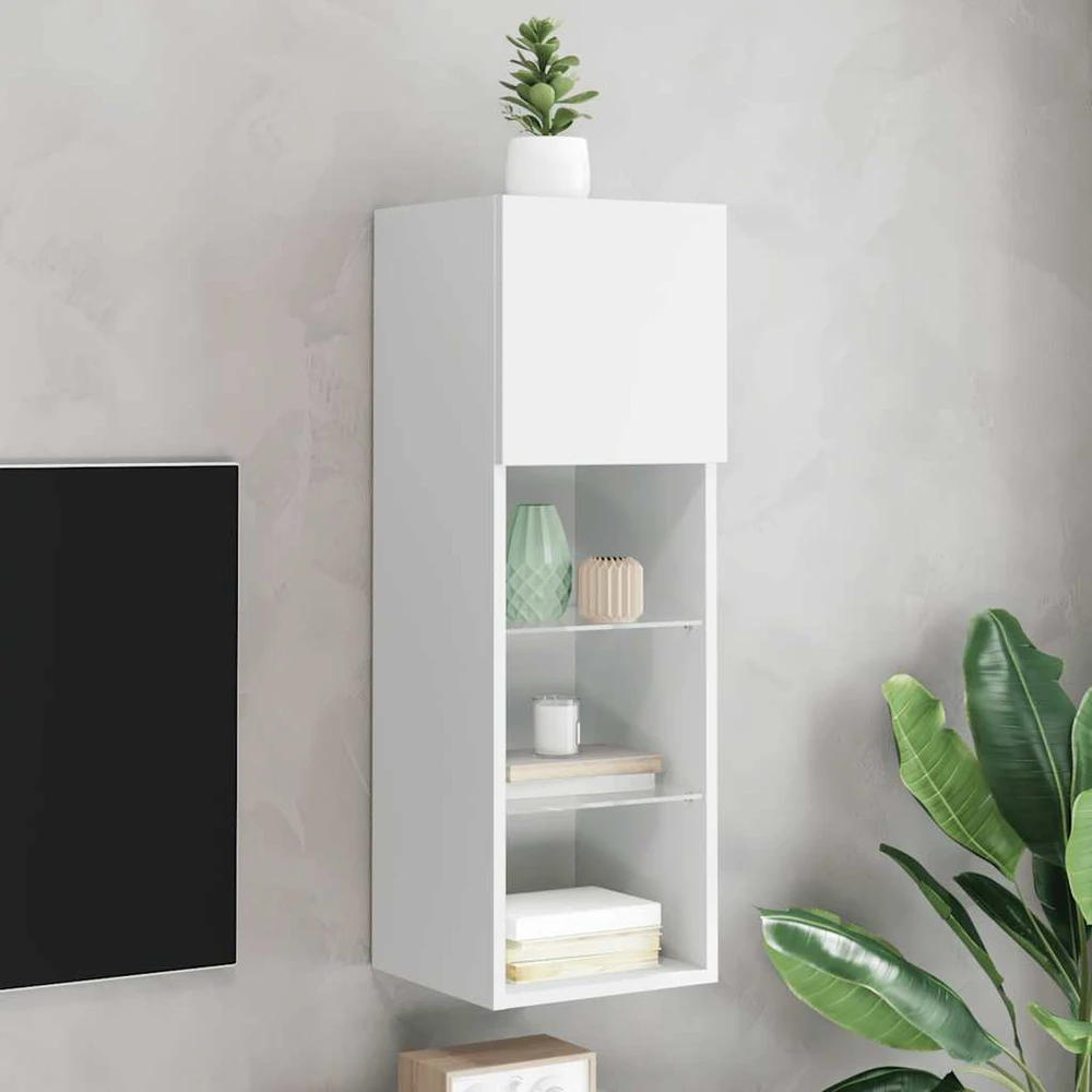 TV staliukas TV spintelė su LED lemputėmis, baltos spalvos, 30,5x30x90cm
