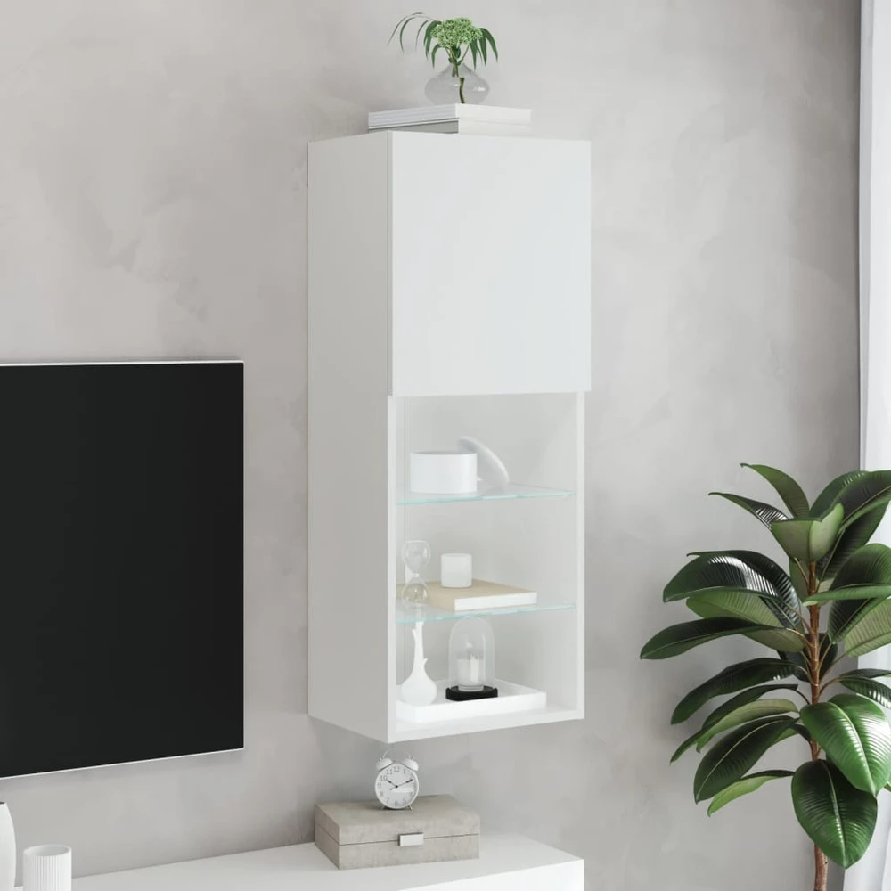 TV staliukas TV spintelė su LED lemputėmis, baltos spalvos, 40,5x30x102cm