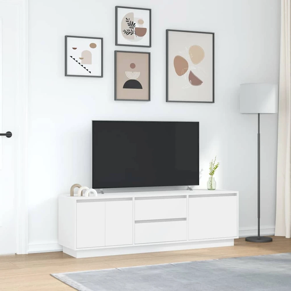 TV staliukas TV spintelė su LED lemputėmis, baltos spalvos, 160,5x41x50 cm